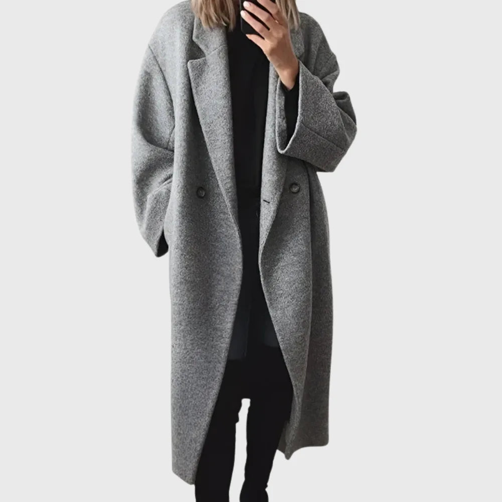 Women's double-breasted notch lapel winter wool coat with oversized fit