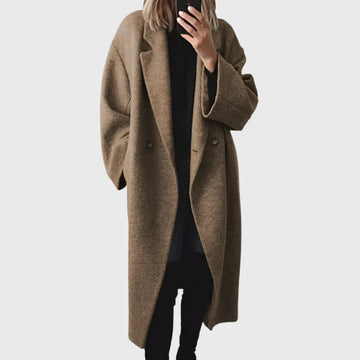 Women's double-breasted notch lapel winter wool coat with oversized fit