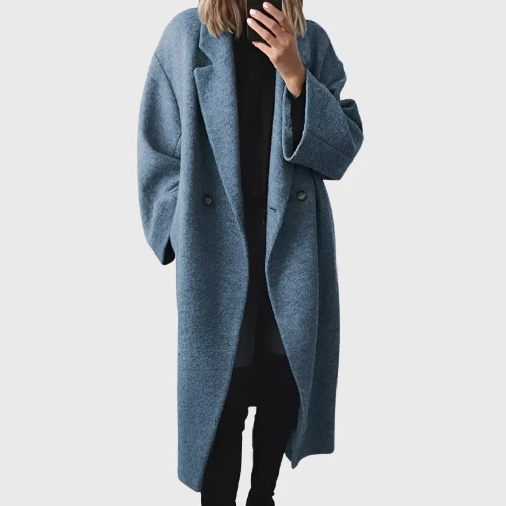 Women's double-breasted notch lapel winter wool coat with oversized fit