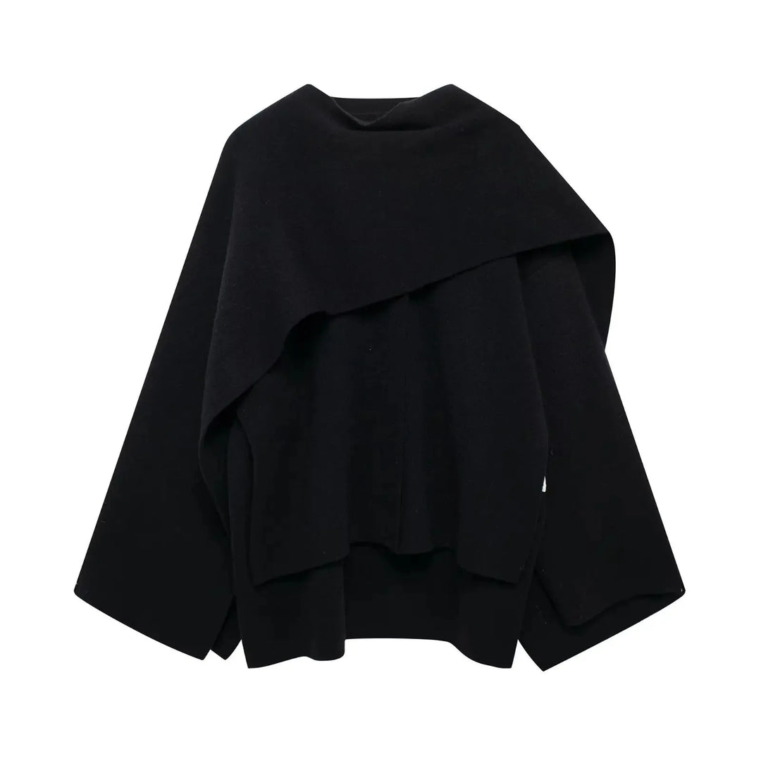 Women's draped button-front winter wool cape