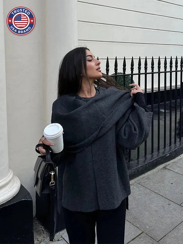 Women's draped button-front winter wool cape