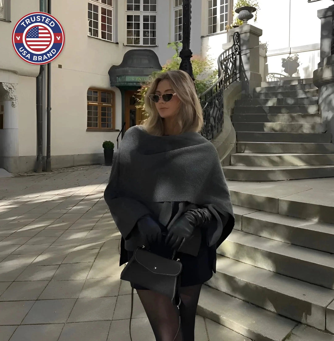 Women's draped button-front winter wool cape