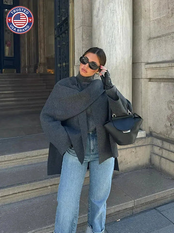 Women's draped button-front winter wool cape