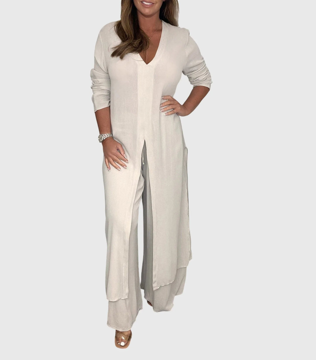 Women's Winter Duster Cardigan Two-Piece Set Wide Leg Pants