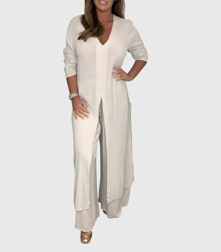 Women's Winter Duster Cardigan Two-Piece Set Wide Leg Pants