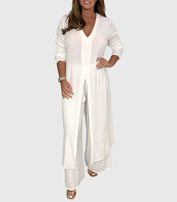 Women's Winter Duster Cardigan Two-Piece Set Wide Leg Pants