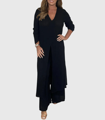 Women's Winter Duster Cardigan Two-Piece Set Wide Leg Pants