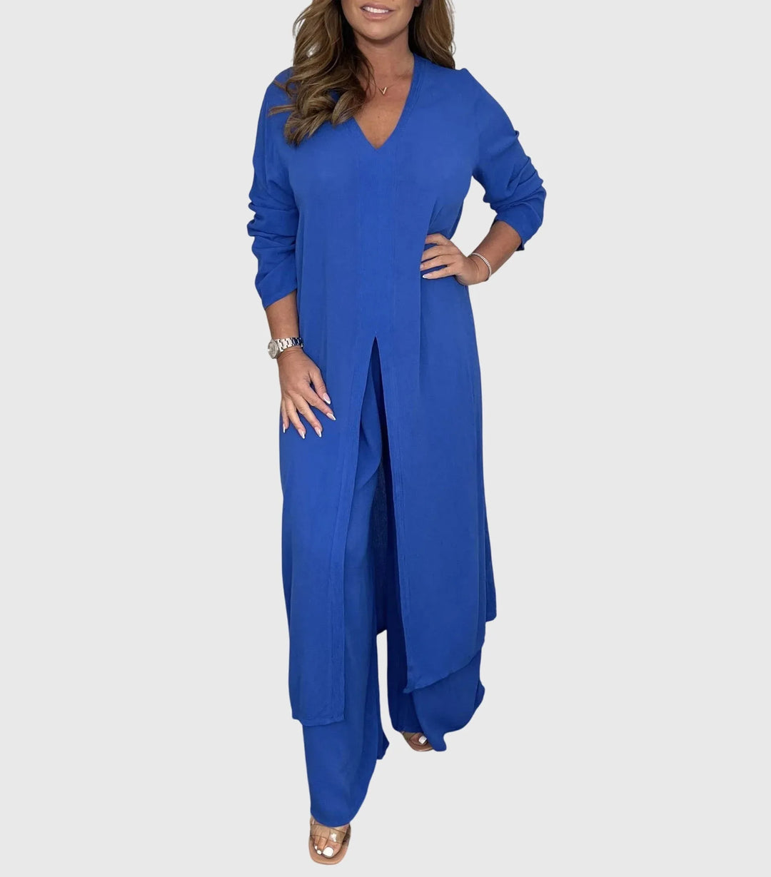 Women's Winter Duster Cardigan Two-Piece Set Wide Leg Pants