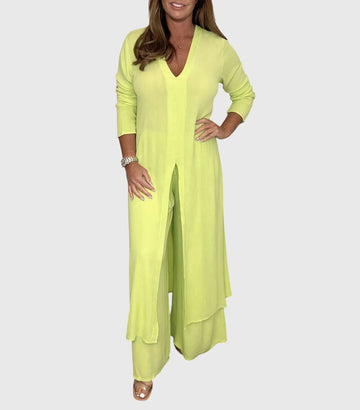 Women's Winter Duster Cardigan Two-Piece Set Wide Leg Pants