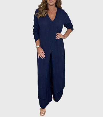 Women's Winter Duster Cardigan Two-Piece Set Wide Leg Pants