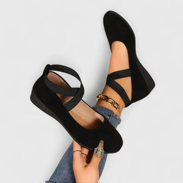 Women's Elegant Suede Cross-Strap Wedge Winter Flats