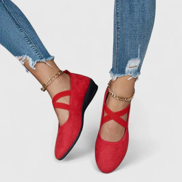 Women's Elegant Suede Cross-Strap Wedge Winter Flats