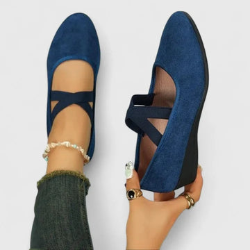 Women's Elegant Suede Cross-Strap Wedge Winter Flats