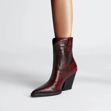 Women's faux leather ankle winter boots with crocodile embossed