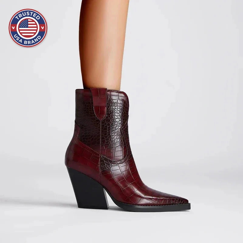 Women's faux leather ankle winter boots with crocodile embossed