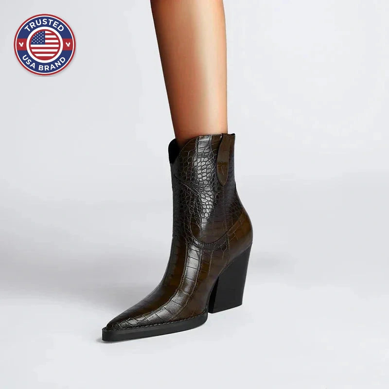 Women's faux leather ankle winter boots with crocodile embossed