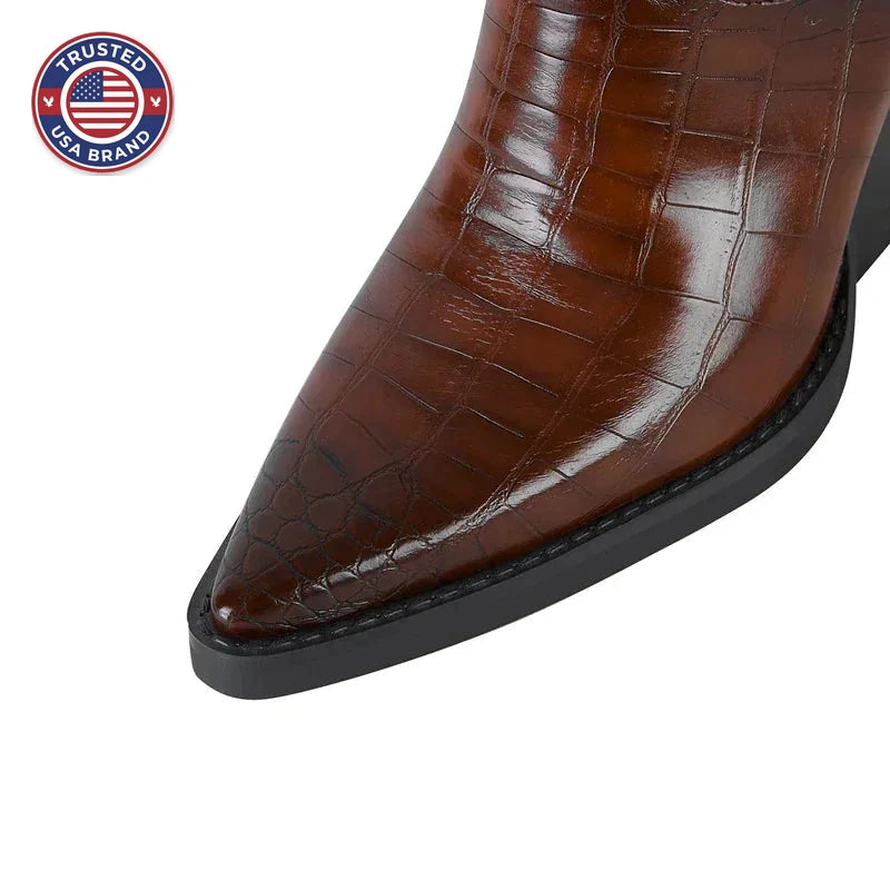 Women's faux leather ankle winter boots with crocodile embossed