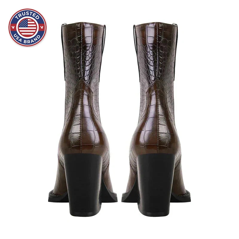 Women's faux leather ankle winter boots with crocodile embossed