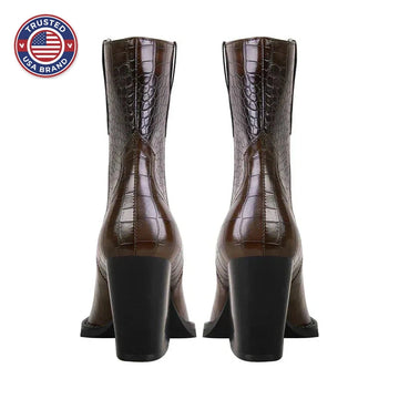Women's faux leather ankle winter boots with crocodile embossed
