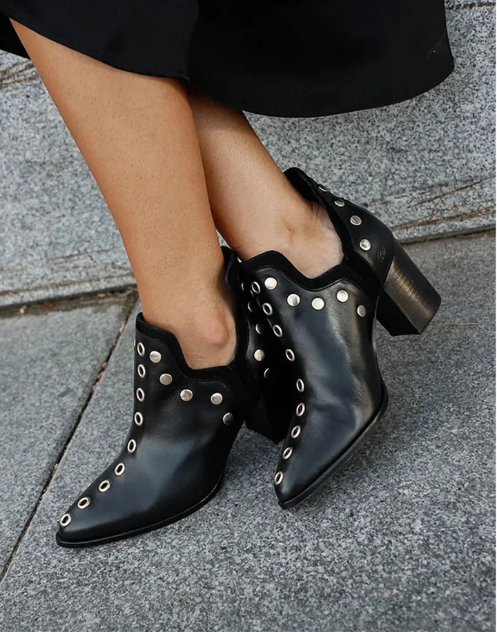 Women's faux leather ankle winter boots with eyelet embellishment