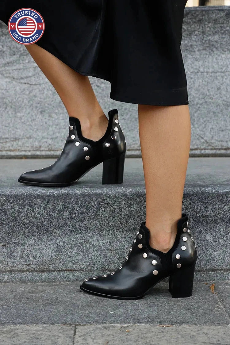 Women's faux leather ankle winter boots with eyelet embellishment
