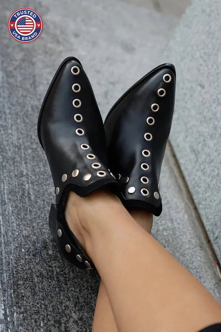Women's faux leather ankle winter boots with eyelet embellishment
