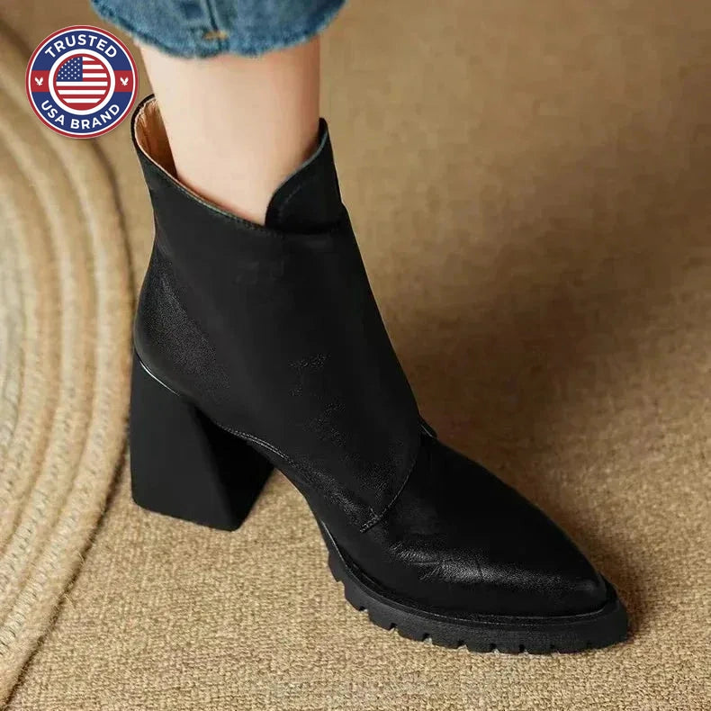 Women's faux leather ankle winter boots with metallic buckle detail