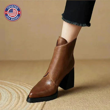 Women's faux leather ankle winter boots with metallic buckle detail