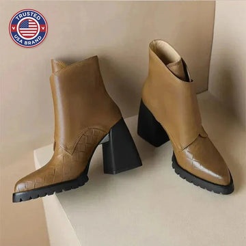 Women's faux leather ankle winter boots with metallic buckle detail