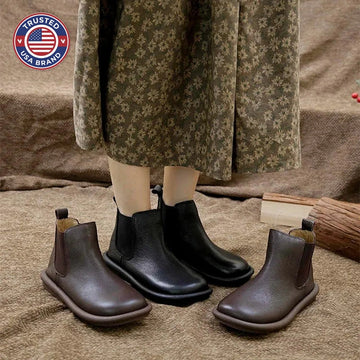Women's faux leather winter chelsea boots with elastic side gussets