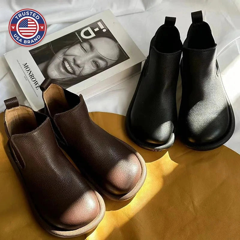 Women's faux leather winter chelsea boots with elastic side gussets