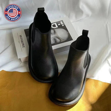 Women's faux leather winter chelsea boots with elastic side gussets