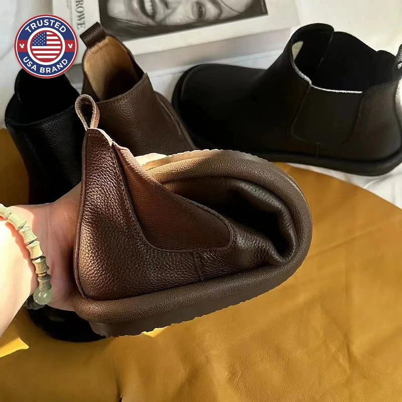 Women's faux leather winter chelsea boots with elastic side gussets