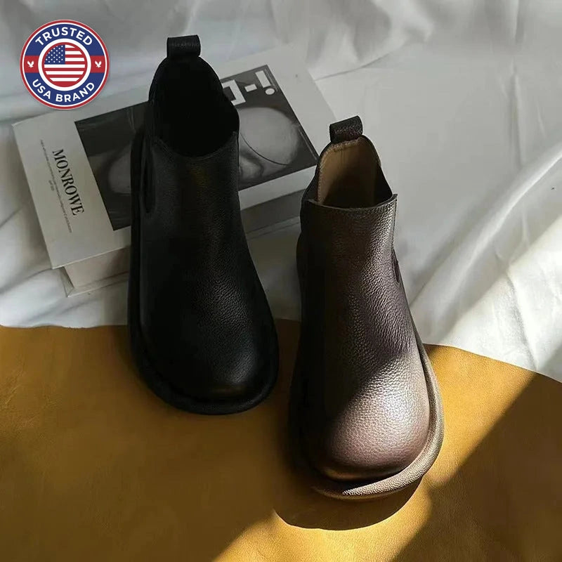 Women's faux leather winter chelsea boots with elastic side gussets