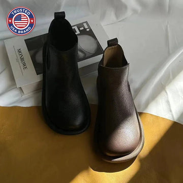 Women's faux leather winter chelsea boots with elastic side gussets