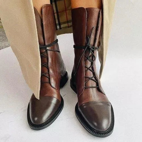 Women's faux leather lace-up ankle winter boots