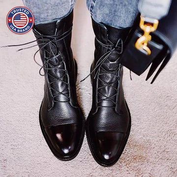 Women's faux leather lace-up ankle winter boots