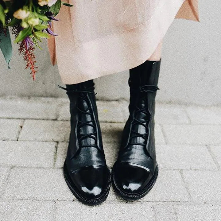 Women's faux leather lace-up ankle winter boots