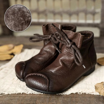Women's faux leather lace-up ankle winter boots with furry lining
