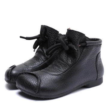 Women's faux leather lace-up ankle winter boots with furry lining