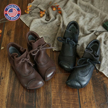 Women's faux leather lace-up ankle winter boots with furry lining