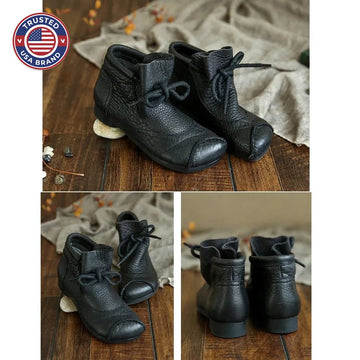 Women's faux leather lace-up ankle winter boots with furry lining
