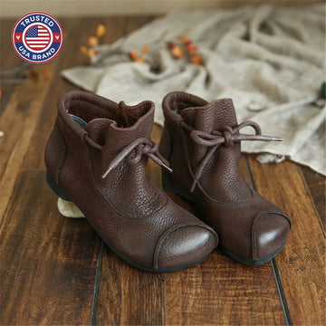 Women's faux leather lace-up ankle winter boots with furry lining