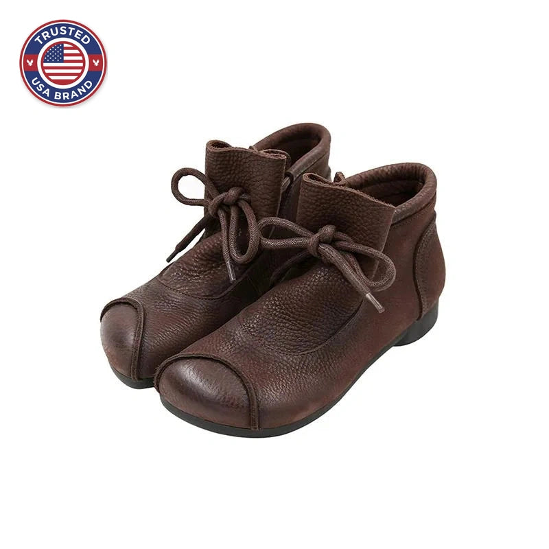 Women's faux leather lace-up ankle winter boots with furry lining