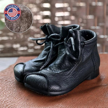 Women's faux leather lace-up ankle winter boots with furry lining