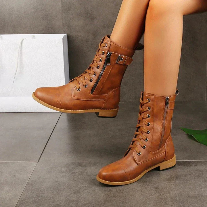 Women's faux leather lace-up ankle winter boots with side zip