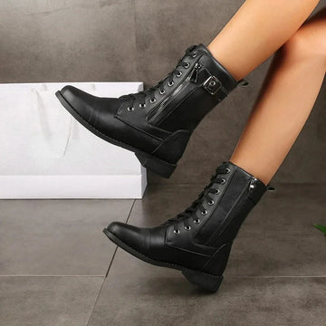 Women's faux leather lace-up ankle winter boots with side zip