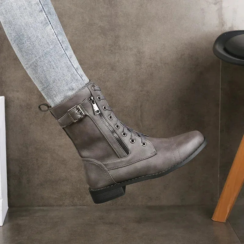 Women's faux leather lace-up ankle winter boots with side zip
