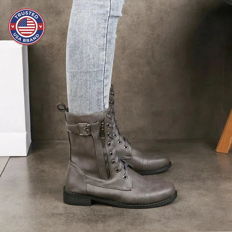 Women's faux leather lace-up ankle winter boots with side zip