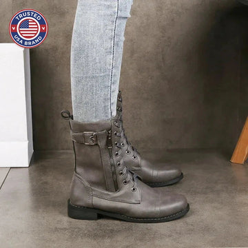 Women's faux leather lace-up ankle winter boots with side zip